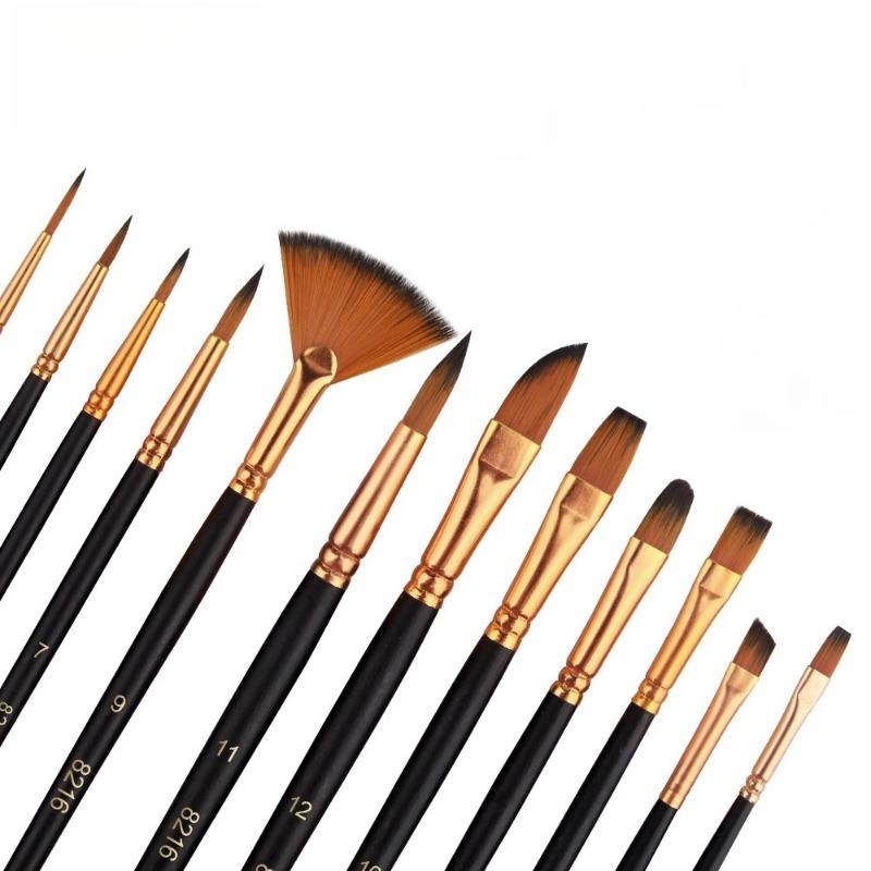 12 PCS Nylon Bristle Brushes Kit for Artists and Amateurs - Flat Brushes for Watercolor Oil Paint Acrylic Painting