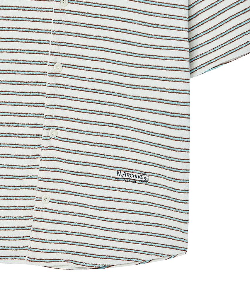 BEYOND CLOSET [Collection Line] Toweling Fabric Stripe Open Collar Short Sleeve Shirt Mint