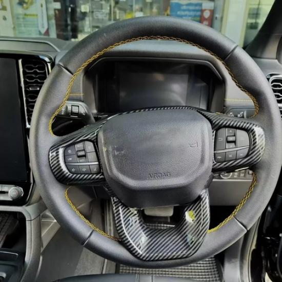Carbon Fiber Steering Wheel Switch Cover Trim For 2024-2025 Ford Ranger Everest
