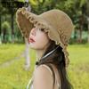 Spring Summer Knitted Foldable Sunscreen Flowers Hats Female Solid Color Wide Brim Holiday Travel Beach Breathable Sun Hats