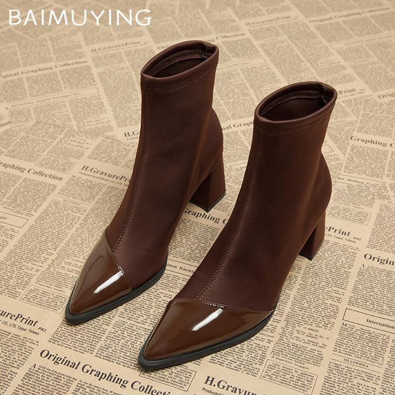 Острый носок женские зимние ботильоны на высоком каблуке сексуальная обувь массивные дизайнерские ботинки челси зимние новые тенденции 2024 года готические ботинки женские