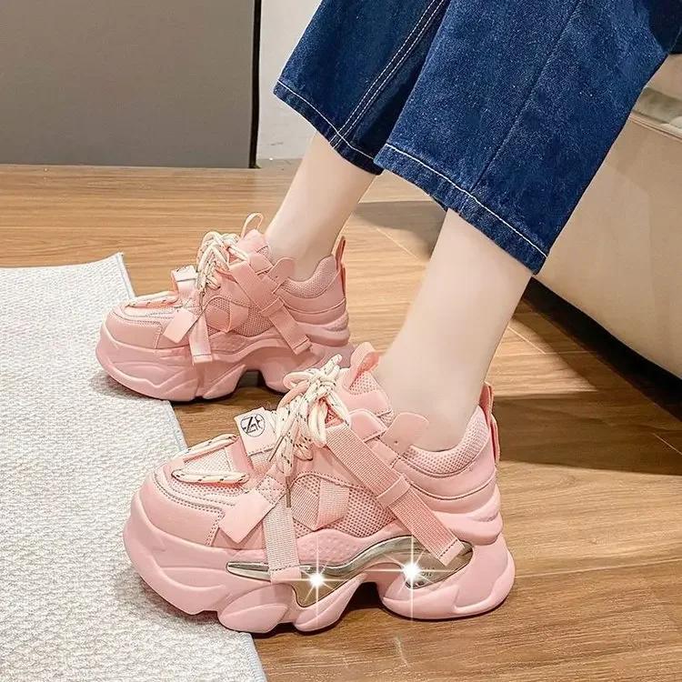 Women's Chunky Platform Sneakers Spring Thick Bottom Sports Shoes Woman White Jogging Shoes Zapatillas De Mujer for Female