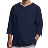 Men's Long Sleeve V-neck Cotton Linen Loose Shirt
