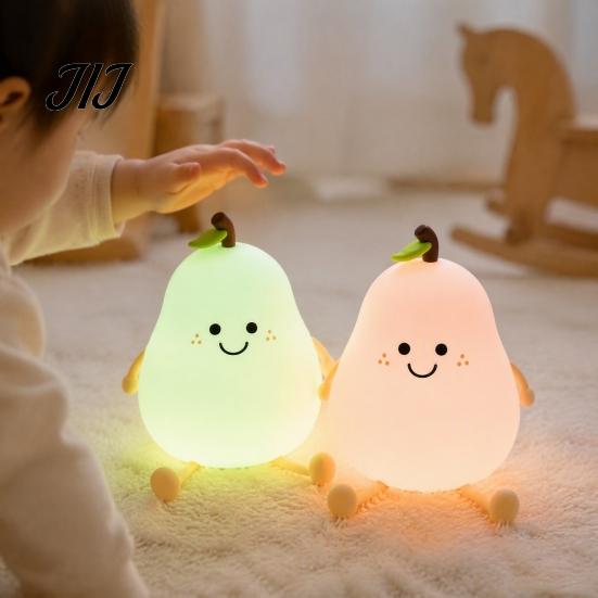 Decorative Pear Lamp for Bedroom Silicone Night Light, Touch Rechargeable Tapping Bedside Lamp, Toddler Room Sleep Aid Cute Warm Atmosphere