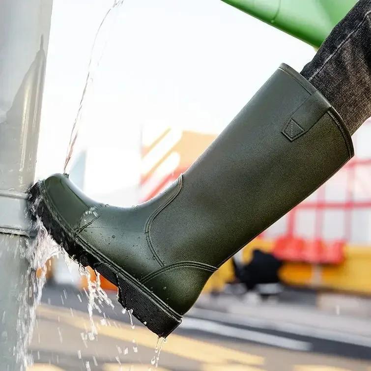 Модные резиновые сапоги для мужчин, водонепроницаемые, устойчивые, фермерские, мужские, высокие, длинные, грязевые, городские, резиновые, оригинальные, износостойкие, новые
