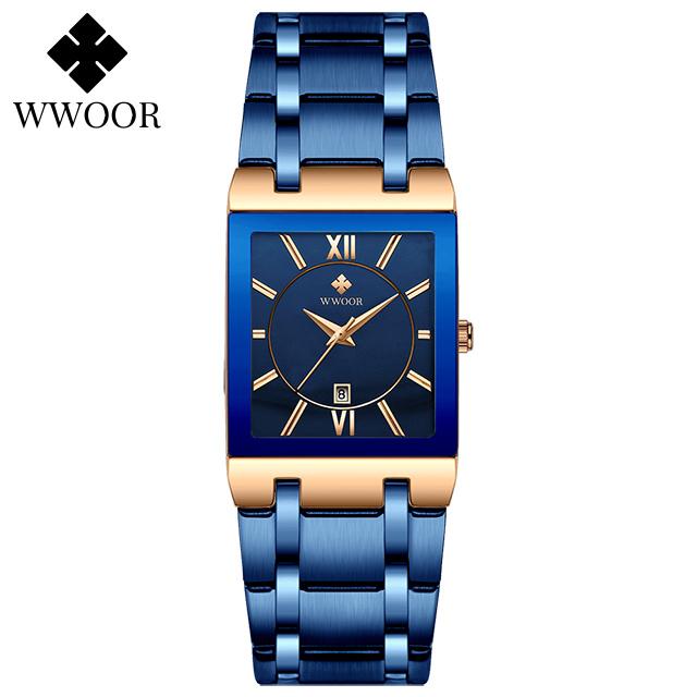 WWOOR Fashion Mens Watches Top Brand Luxury Wrist Watch Quartz Square Waterproof Geneva Design Mens Clock Relogio Masculino