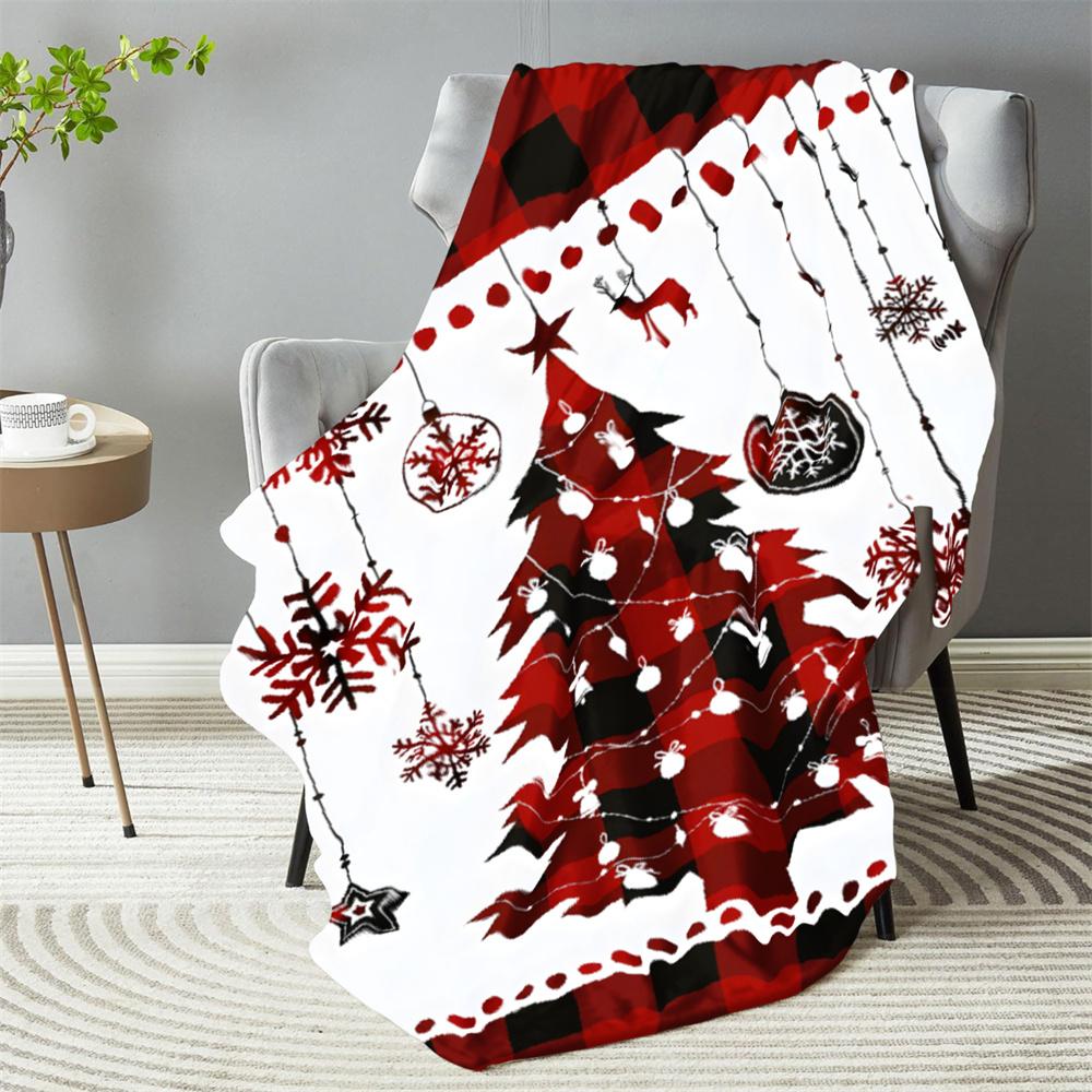 Рождественский плед Мягкий клетчатый Олень Елка Снежинка Принт Фланелевый плед Все сезоны для дивана Кровать Комнатный декор