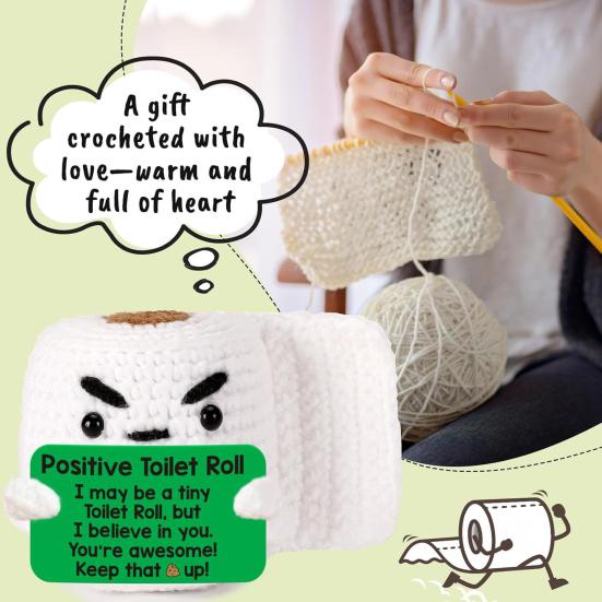 Crochet Toilet Roll with Positive Card Mini Handmade Knitting Roll Paper Doll