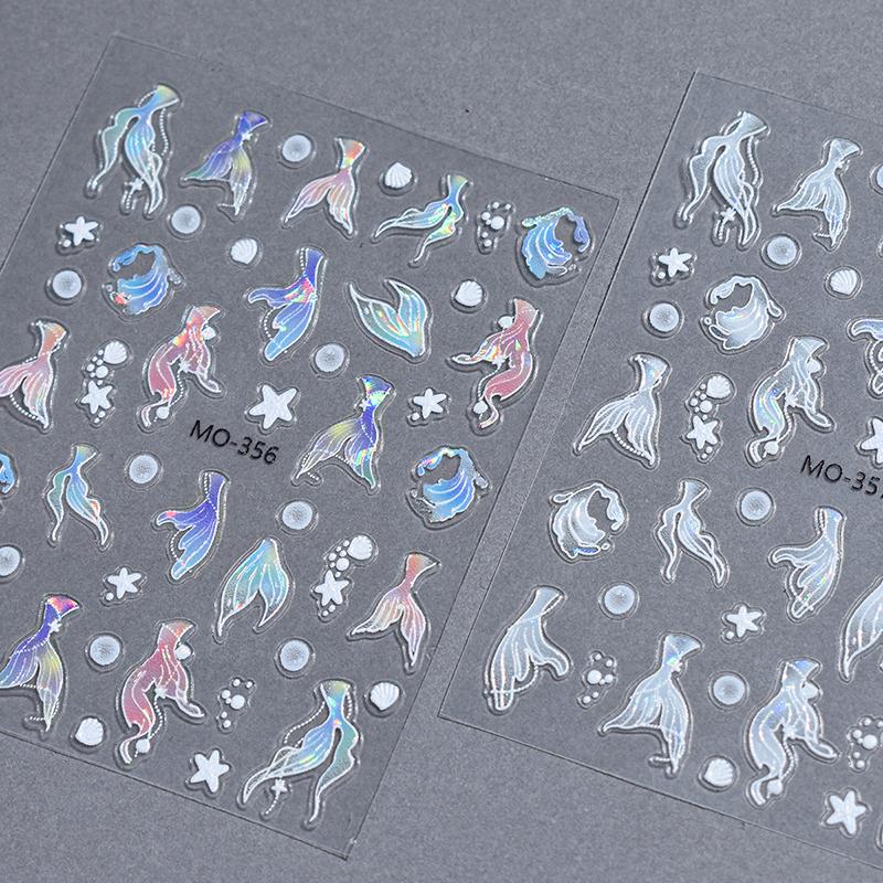 5D голографические наклейки для ногтей в виде хвоста русалки наклейки для ногтей в виде моллюсков и звезд с изображением морских звезд декор для ногтей в виде океанического дизайна маникюрная фольга