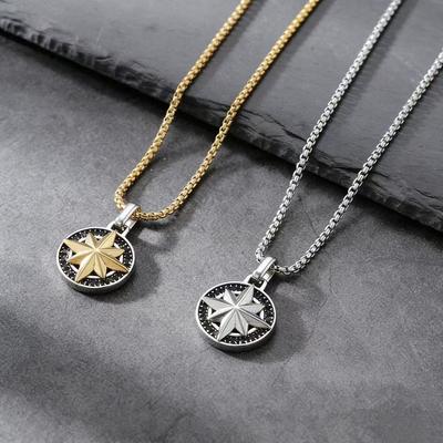 Men's Octagram with Diamond Necklace Hip Hop Pendant Stainless Steel Jewelry Men's Necklace Titanium Steel
