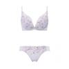 AMOSTYLE BY Triumph Charming Glamor Slimline Deep V Bra Panty Set with Line Art E65M M013 (R) & Stitching, Women's, (Pastel Mauve)