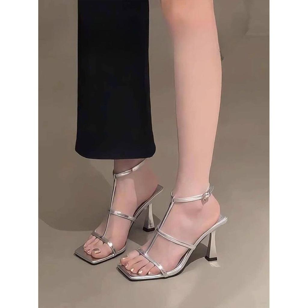 French Elegant Light Luxury High Heels Women's 2025 Summer New Versatile Square Head Word with Stiletto Open-toed Sandals Women