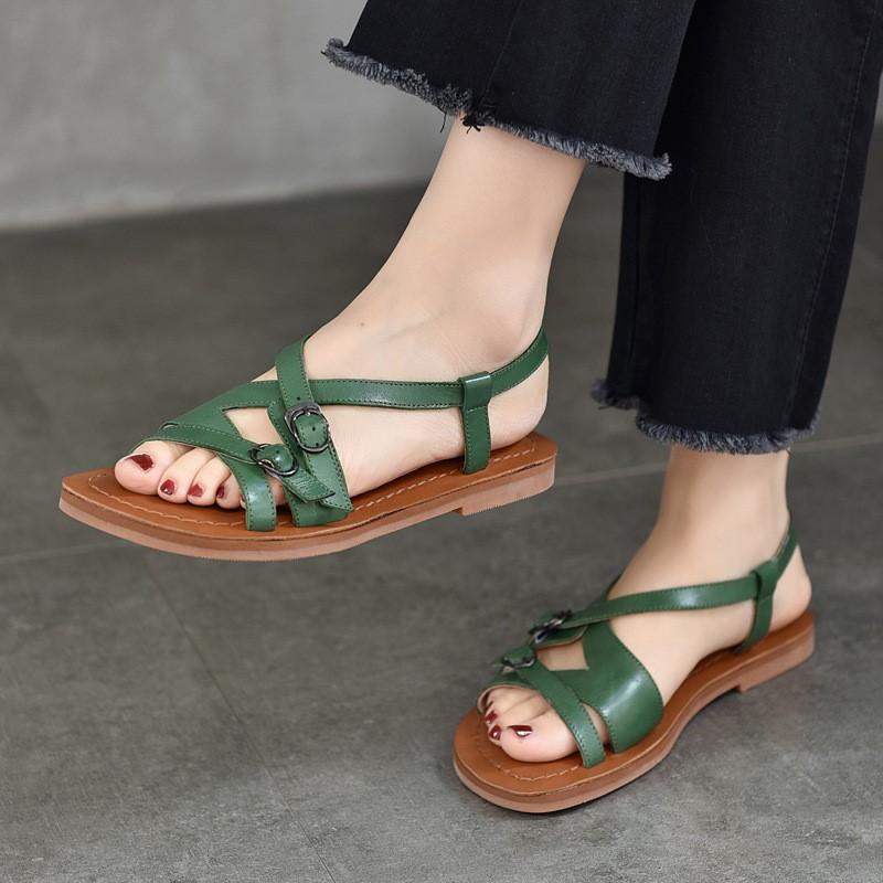 Johnature Простые сандалии на плоской подошве из натуральной кожи, модная женская обувь с пряжкой на поясе и мягкой подошвой