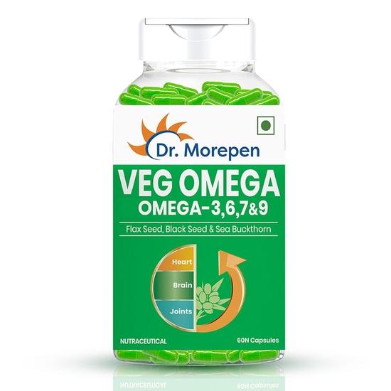 DR. MOREPEN Veg Omega 3 6 7 9 Capsules 500mg Flax Seed, Black Seed & Sea Buckthorn - 60 Veg Capsules