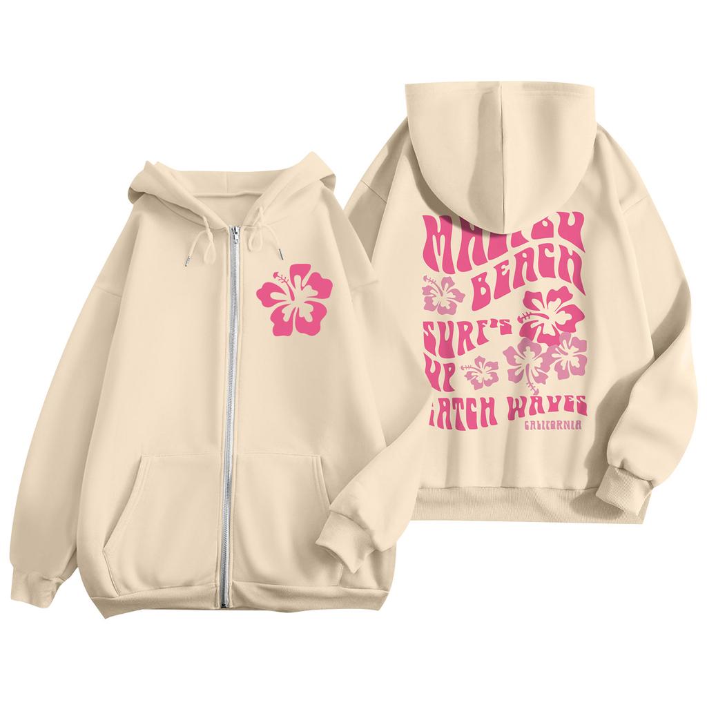 Женские толстовки на молнии для девочек-подростков, свитшот с цветочным принтом, одежда, повседневная куртка на шнурке с карманами