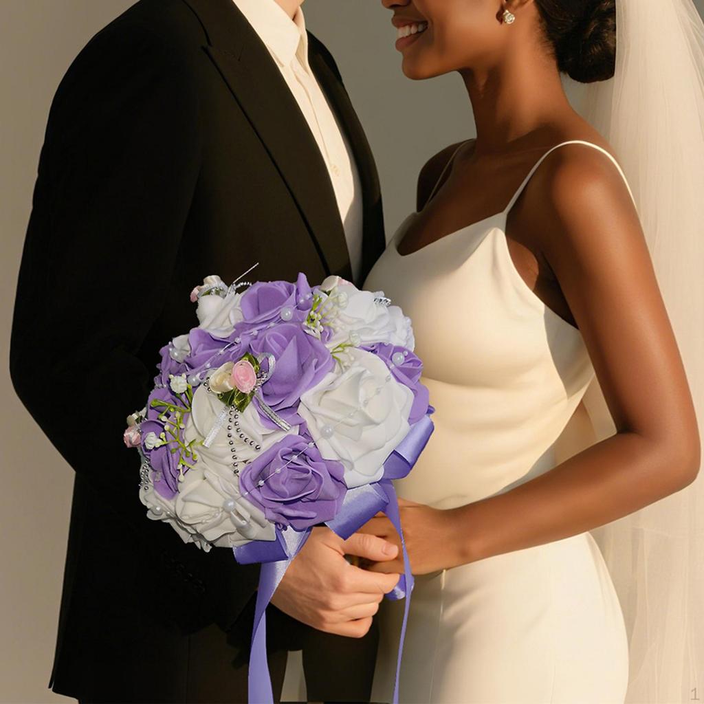 Bridal Toss Bouquet with Artificial Rose Flower for Centerpieces And Ceremony