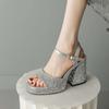 Krazing Pot Sequin Cloth Peep Toe Super High Heels Summer Shoes Buckle Straps Modern Party Fashion Women Sandals