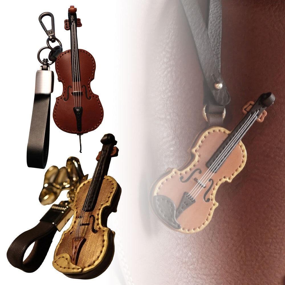 PU Leather Musical Instrument Keychain Creative Bag Pendant Mini Vintage Violin & Cello Keychain
