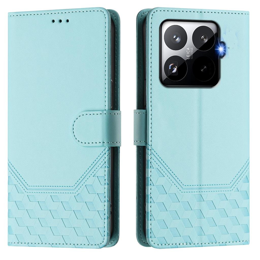 For Xiaomi 15T Pro Case Imprinted Honeycomb RFID Blocking Leather Phone Cover with Strap