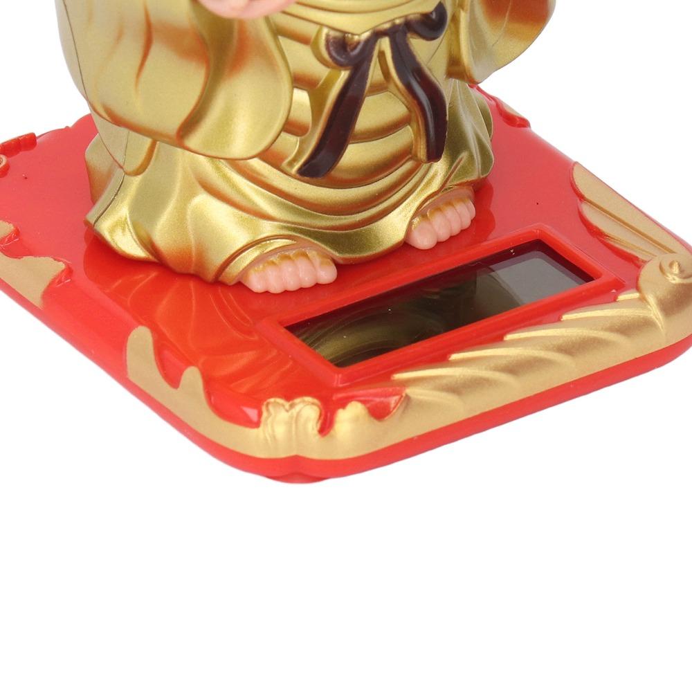 Plastic Solar Waving Buddha Figurine Gold Car Dashboard Light Driven Decor Office Desktop Display