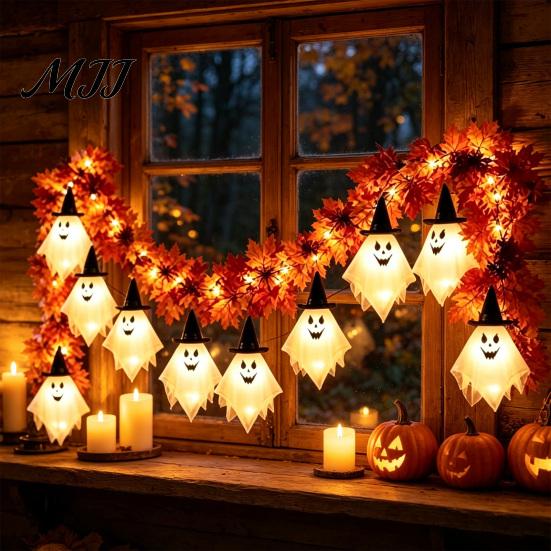 Сезонные Декоративные Аксессуары для Мероприятий, 70-дюймовая Светящаяся Гирлянда-Призрак на Хэллоуин, Жуткая Гирлянда из Кленовых Листьев с 10 Забавными Призраками для Украшения Комнаты на Праздник,