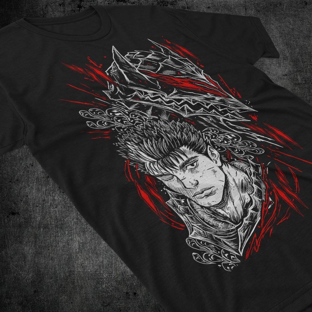 Футболка Berserk Унисекс полосатая Гатс Бронированный Берсерк Аниме Черная рубашка Все размеры