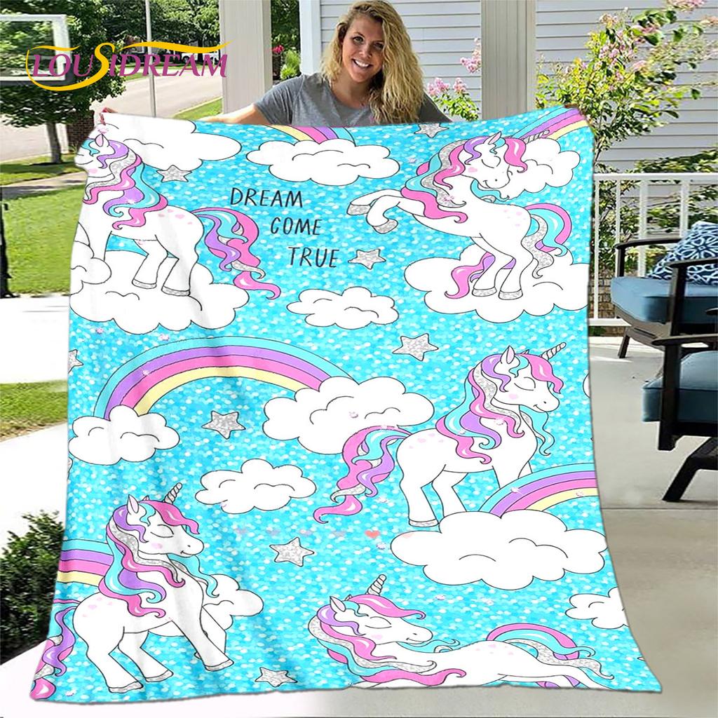 Cartoon Cute Unicorn Blanket,Flannel Blanket Throw Blanket,Children's Warm Blanket for Living Room Bedroom Beds Sofa Travel Gift