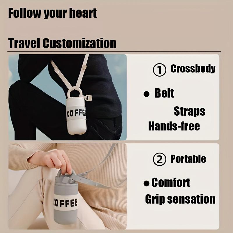 Кофейная чашка из нержавеющей стали, портативный изолированный чайник с ремнем для переноски - подходит для кемпинга на открытом воздухе, езды на велосипеде, спорта и фитнеса