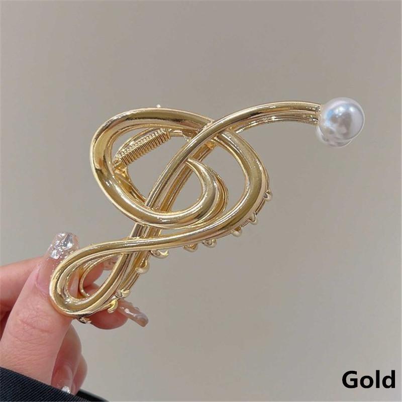 Note Shape Metal Pearl Hair Claw Elegant Shark Clip Girl's Ponytail Hairpin Hair Clips for Women New Hair Accessories Headwear Gift