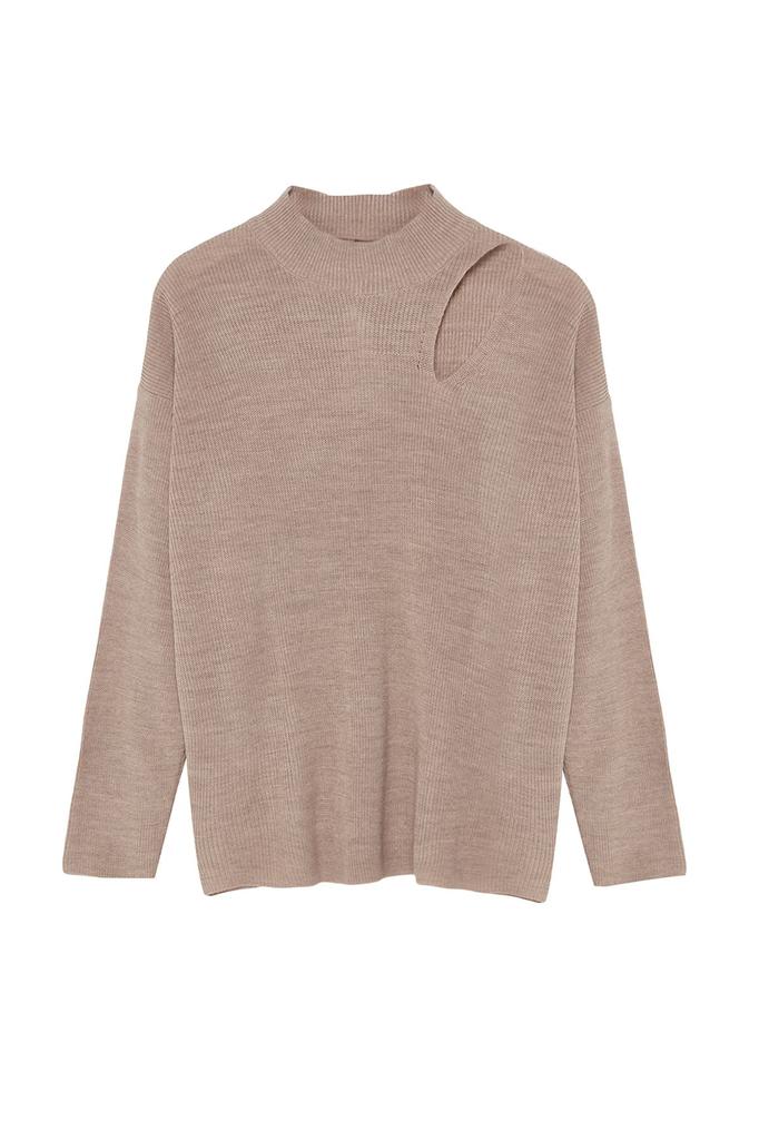 Women's Fashionable Stylish Sweater Mink Wide Fit Window Cut Out Knitwear Sweater