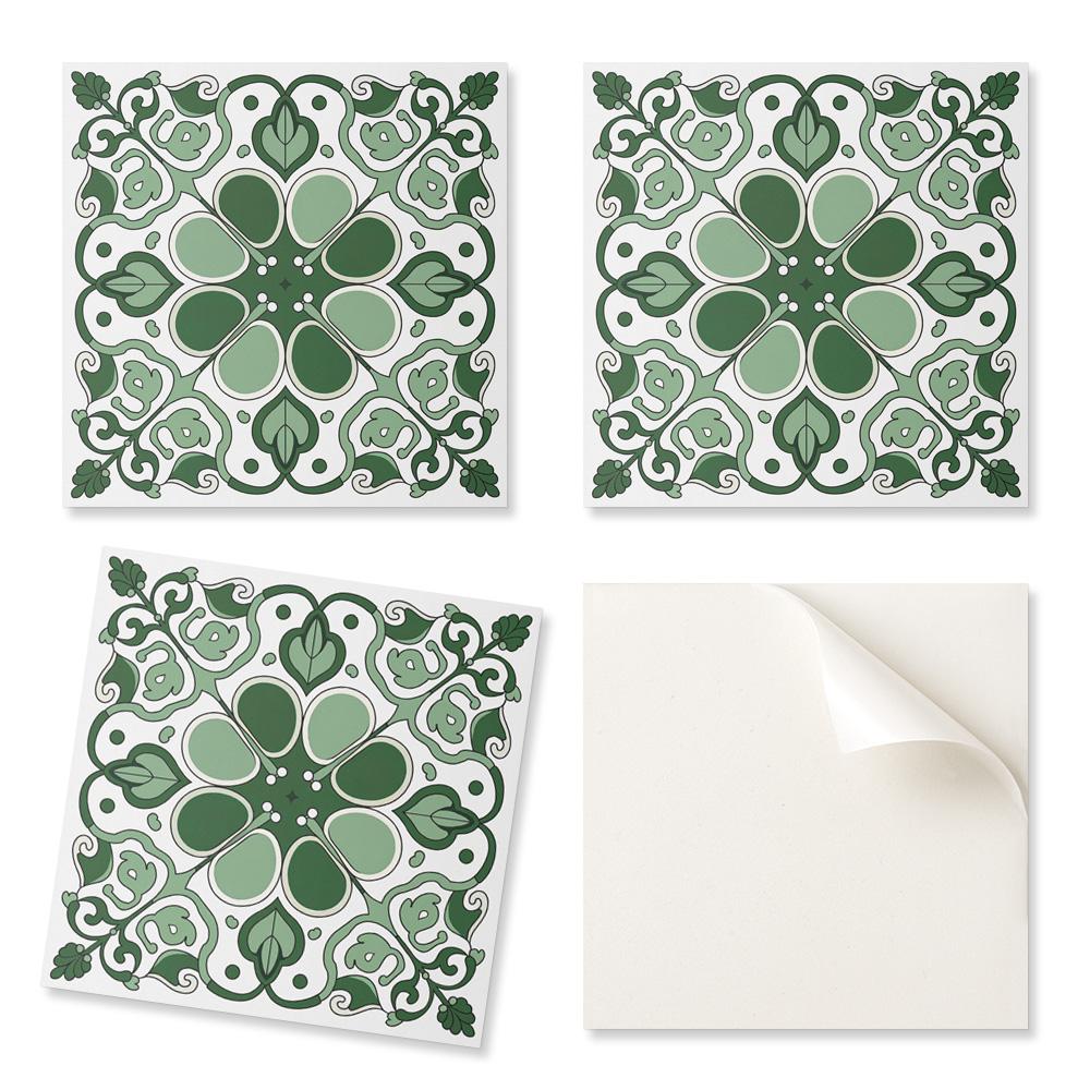 Pack of Vinyl Tiles Easy Installation Plant Pattern with Leaves 4x50x50 cm