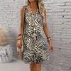 Women's Curved Lines Printed Sleeveless Round Neck Dress Loose Soft and Comfortable Plus Size Dress