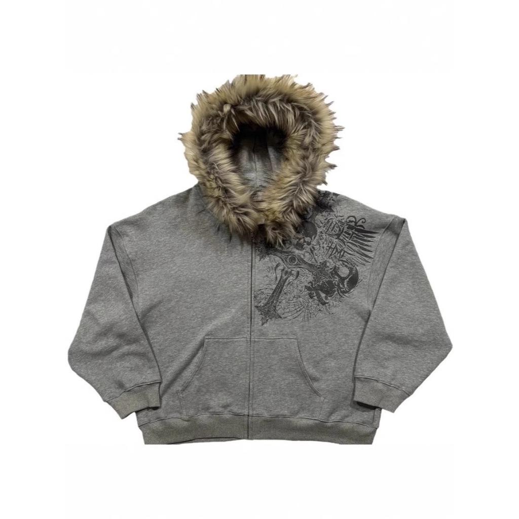 BeatStreet Осень/Зима Y2k Женские Эстетичные Харадзюку Толстовки с Капюшоном и Воротником из Искусственного Меха Одежда Графические Хип-Хоп Панк Готические Толстовки на Молнии