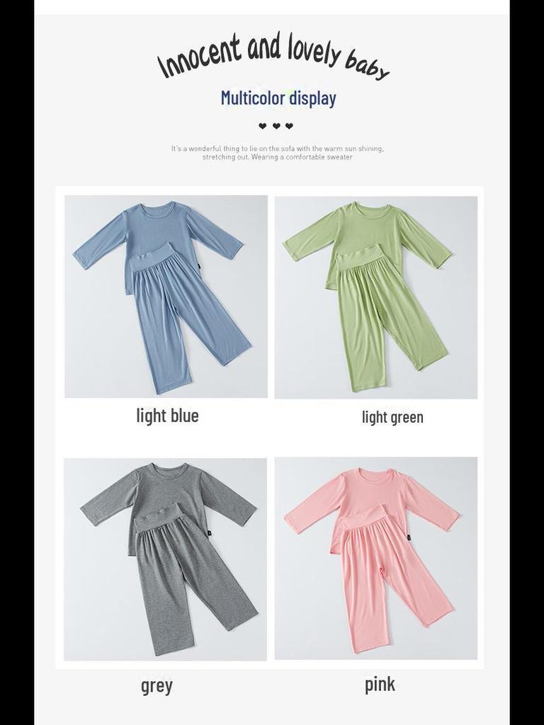 Модальная тонкая детская пижама с высокой талией - летний комплект с длинными рукавами для мальчиков и девочек