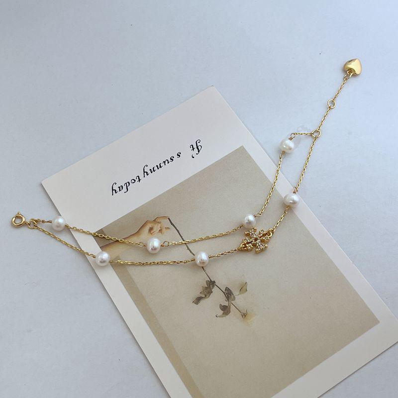 Европейская и американская мода Роскошный двухслойный браслет со стразами, пресноводным жемчугом и шармами с английскими буквами для женщин