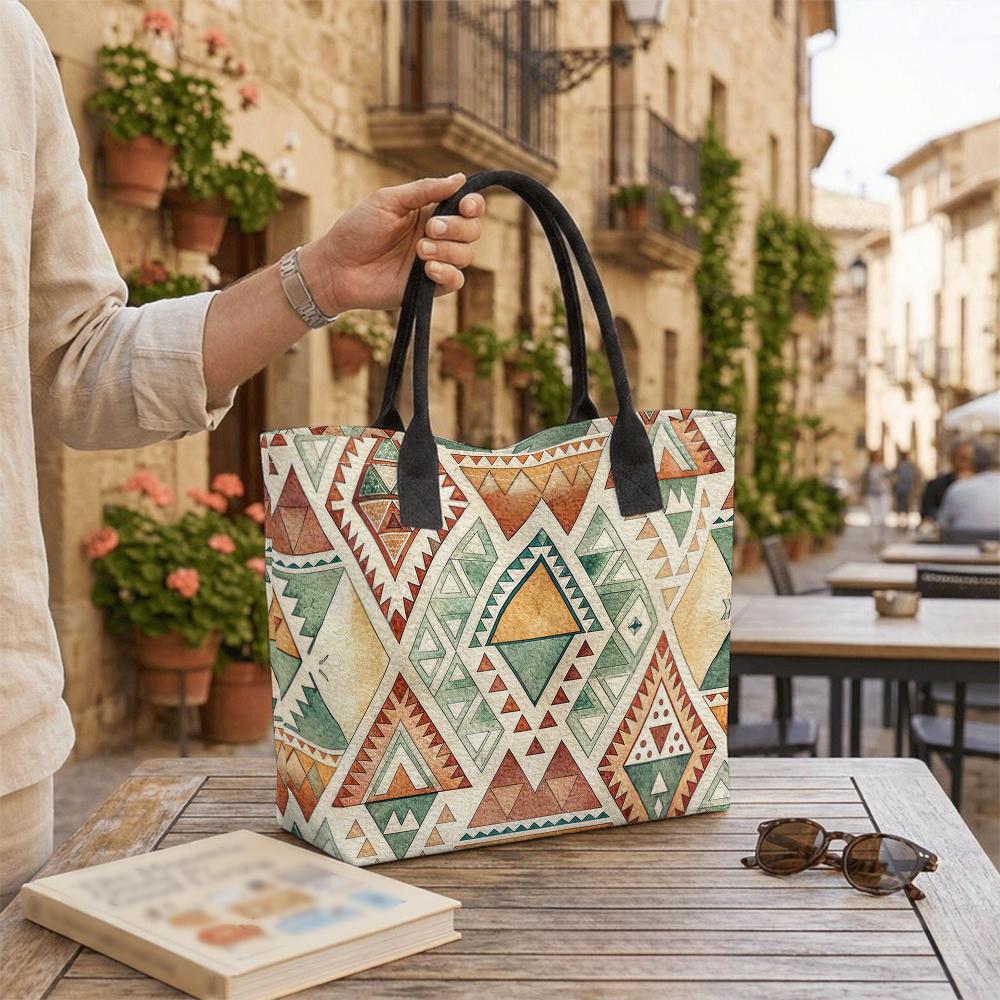 Bohemian Geometric Pattern Casual Tote Bag Large Capacity Fashion Shoulder Bag for Daily Use