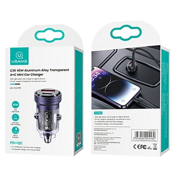 USAMS Ład. sam. C35 USB+USB-C 45WFast Charge fioletowy/purple CC175CC02 (US-CC175)