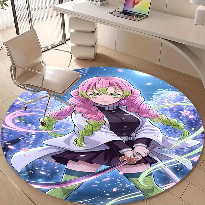 1pc Mitsuri Kanroji Print Round Carpet Chair Round Carpet Suitable for Bedroom Living Room Home Decorative Carpet