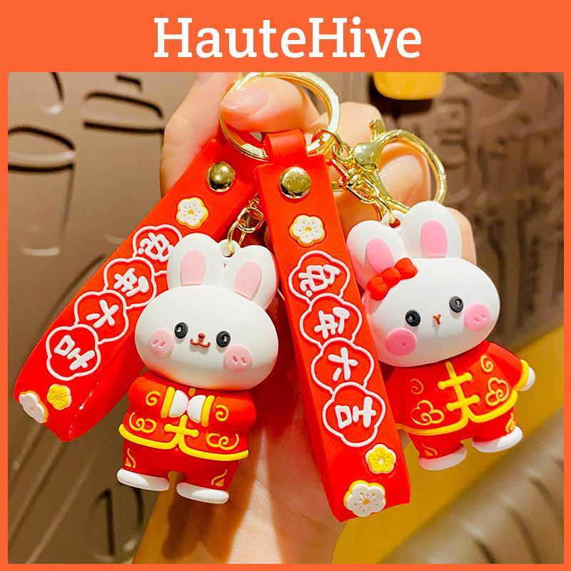 Charming New Year Cartoon Bunny Keychain Cute Pvc Rabbit Keyring Gift For Couples