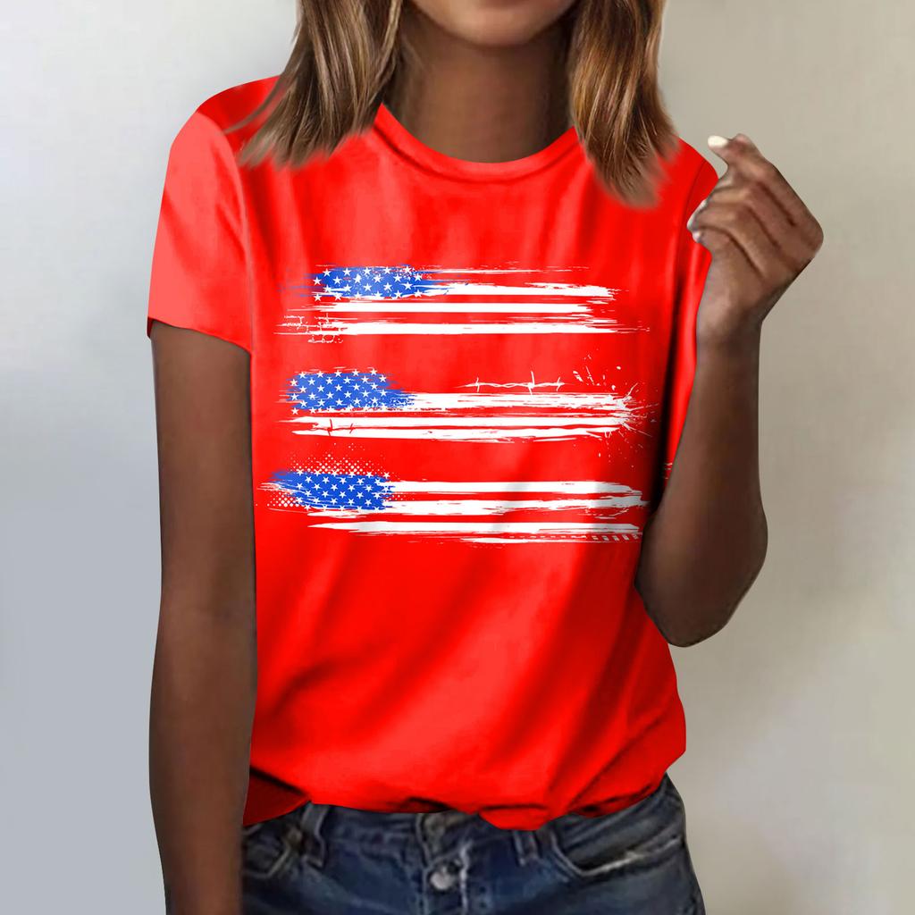 Women's Fashion Casual Independence Day Printed Round Neck Short Sleeve T-Shirt Top
