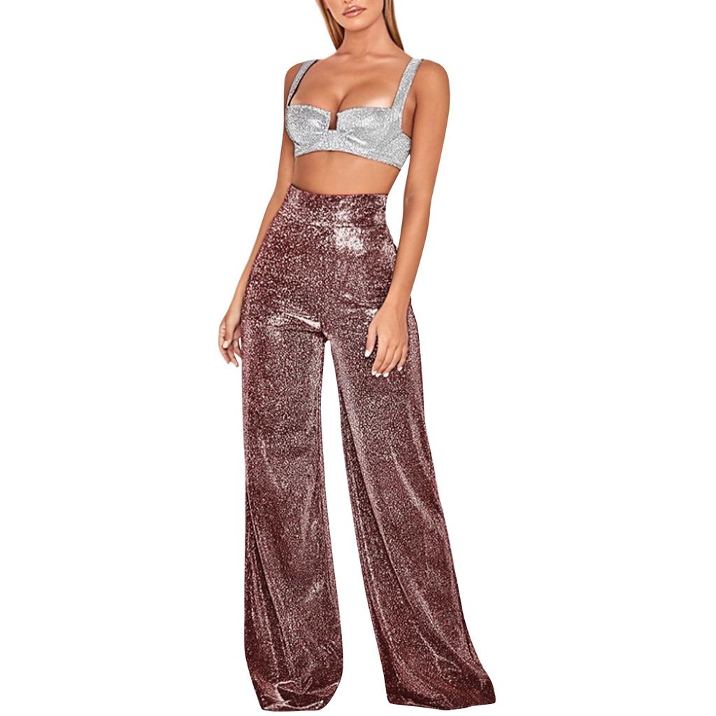 Women's Fashion Hot Stamped Wide Leg Pants High Waisted Straight Leg Casual Pants