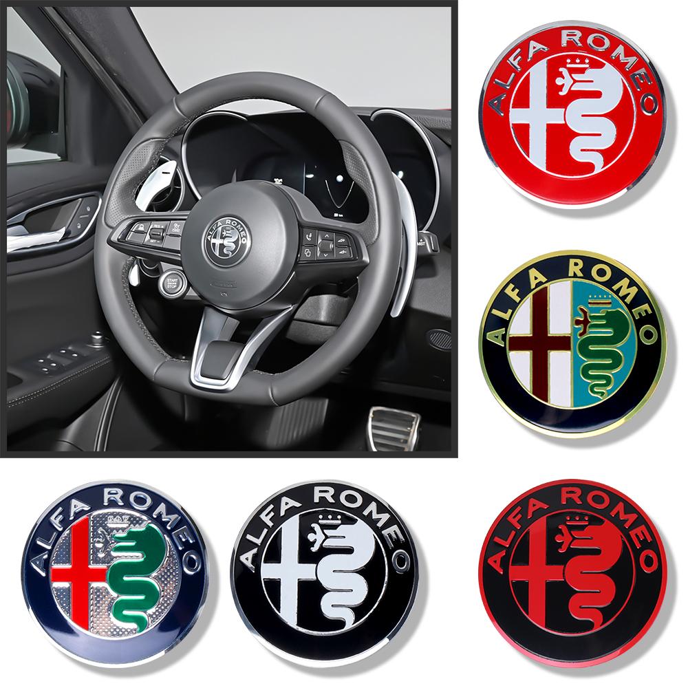 KUBEL1 40MM Car Central Console Knob Decals Steering Wheel Badge Sticker Auto Accessories For Alfa Romeo Giulia Stelvio Giulietta Mito