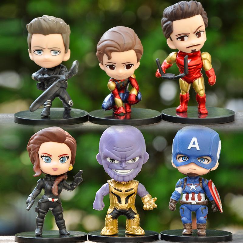 6pcs/set Avengers Black Panther Thanos Ironman Spiderman Captain American Hulk Figure Model Toys