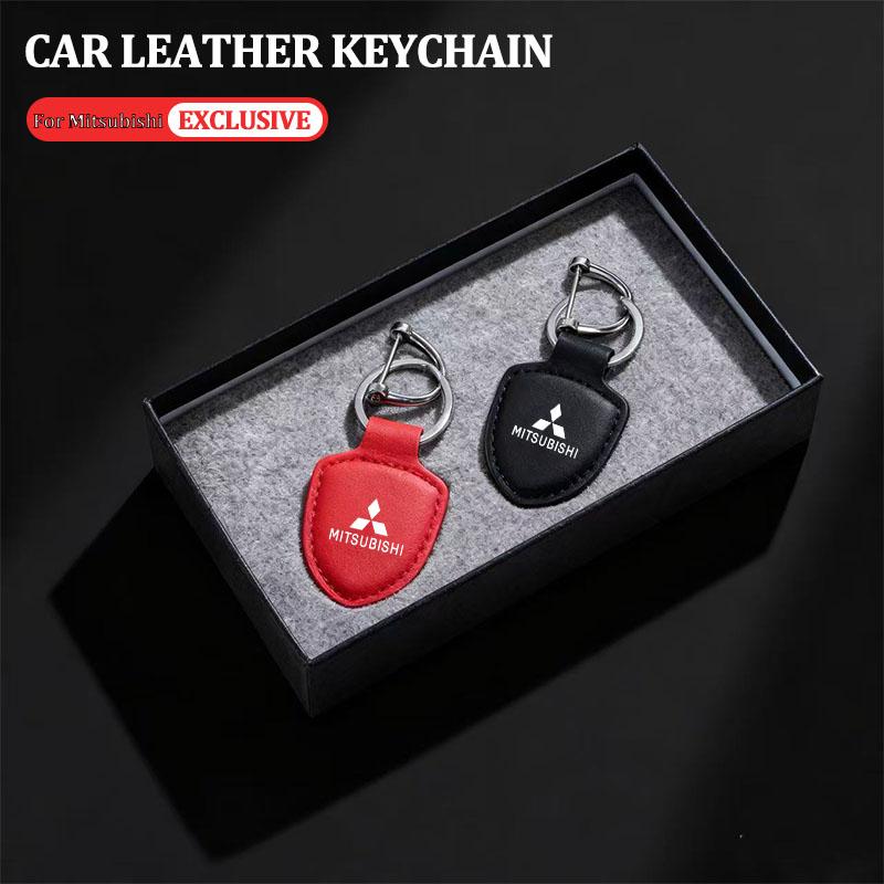 Metal/Leather Car Logo Key Chain Keyring Auto Interior Accessorie For Mitsubishi Eclipse Lancer Outlander ASX Colt I200 Ex Star