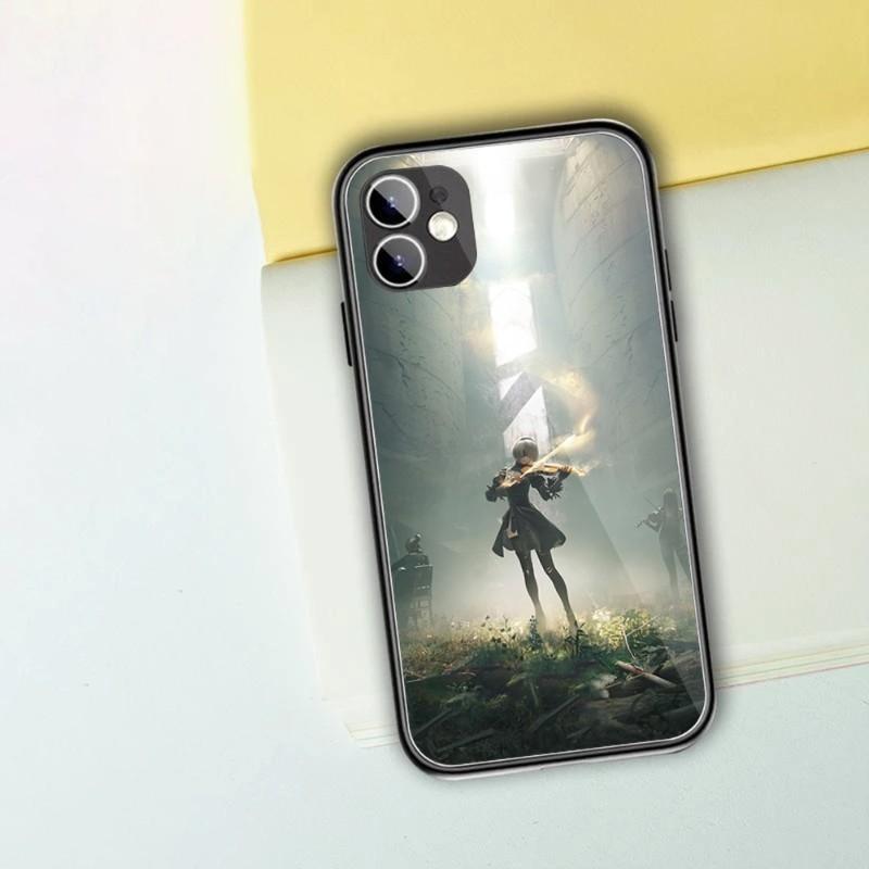 Чехол для телефона с милой девушкой Nier Automata для IPhone 14 13 12 11 XS X 8 7 6 Plus Mini Pro Max SE 2022, черный стеклянный чехол из ПК и ТПУ