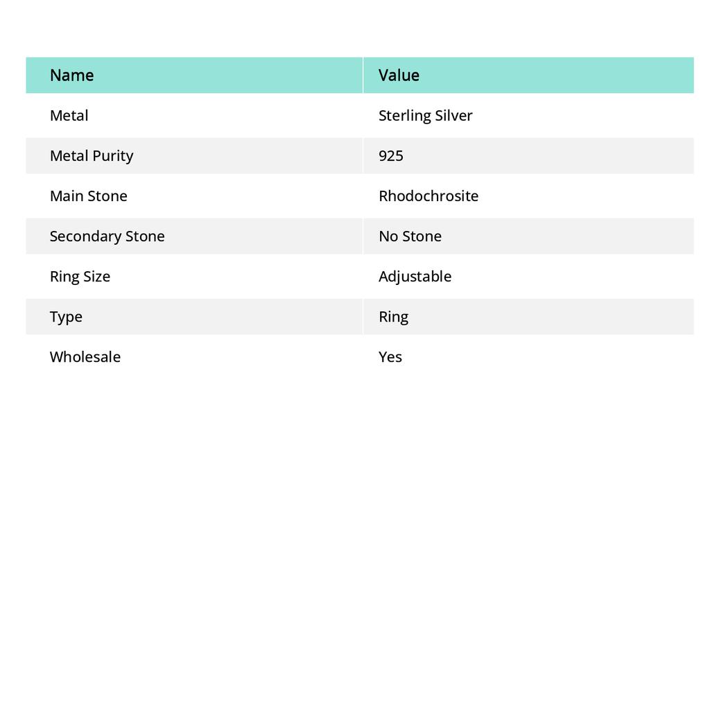 Натуральный родохрозит 925 стерлингового серебра ювелирные изделия кольцо размер регулируемый s8Z16