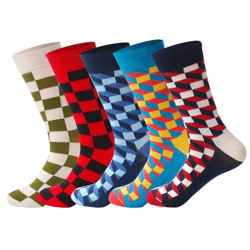 Men's Fashion Socks Cotton Wedding Socks Paragraph Diamond Pattern Geometric Business In Tube Socks