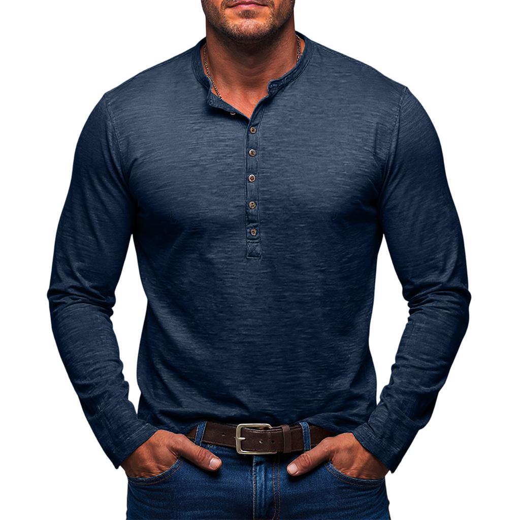 Men'S Button Up Long Sleeved Fashionable Casual Sports Top