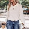 Spring and Autumn Women's Blouse Lapel Solid Color Comfortable Casual Long Sleeve Knit Top