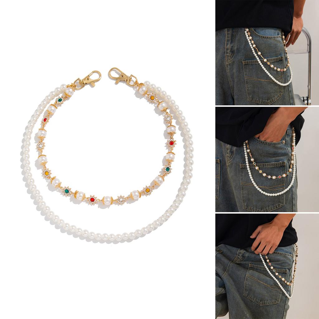 Elegant Rhinestones Flower Pearls Chain Enhances Jeans Fashion Statement Pieces for Trendy Women Ladies Casual Wear